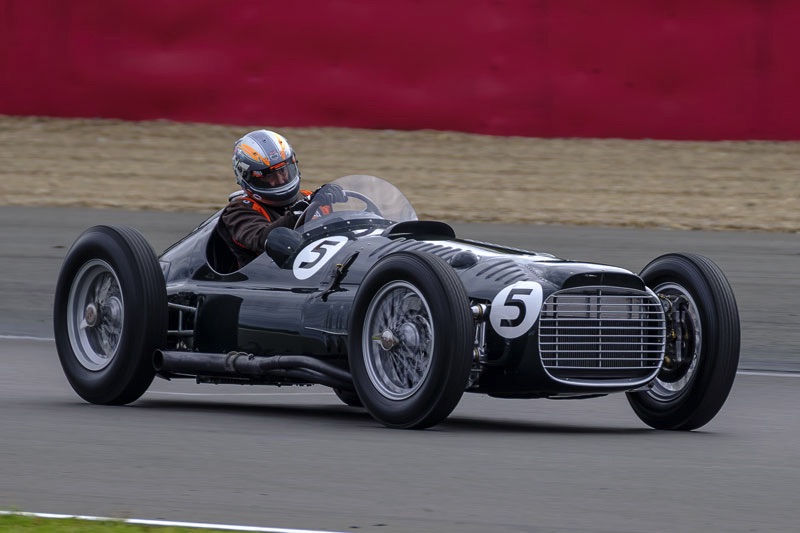 Rob Hall gets a touch of opposite lock on the BRM V16 recreation built by his Hall & Hall company.