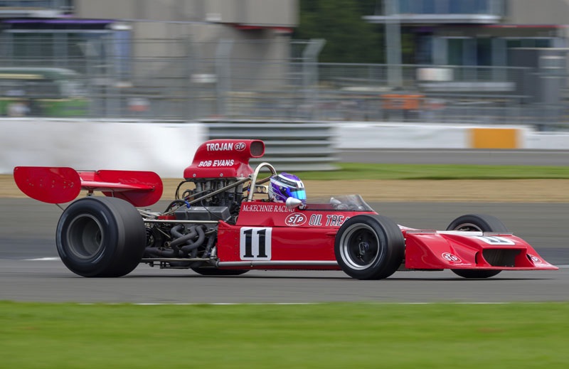 Henry Chart took this Trojan T101 to the win in Saturday's Formula Libre race having started from the back of the grid, after the Modus M1 he originally entered blew its engine in qualifying.