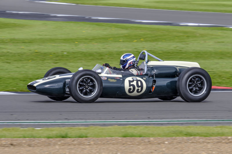 Charlie Martin (Cooper T53) inherited the lead of the HGPCA pre-1966 GP Cars race when pole sitter Will Nuthall retired with 3 minutes of the race left to run.