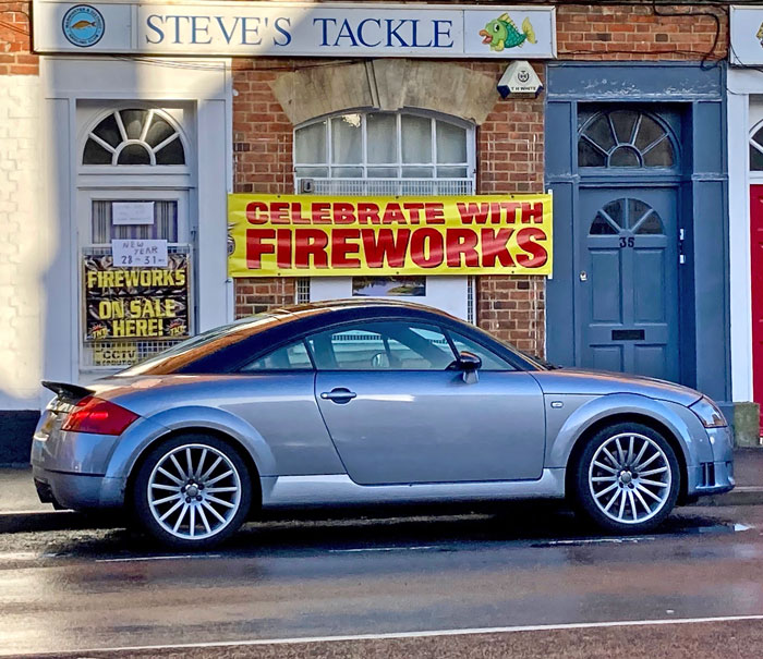 Audi TG quattro sport outside fireworks shop