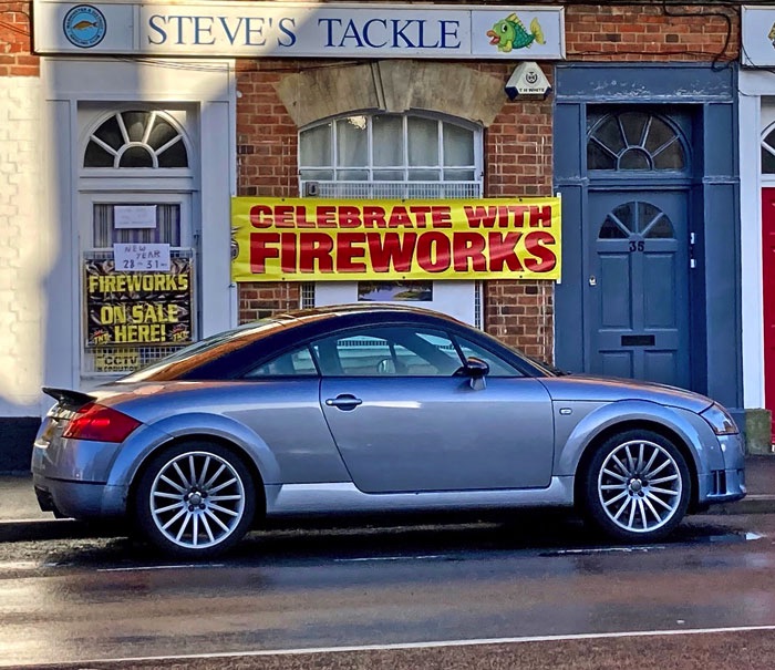 Audi TG quattro sport outside fireworks shop